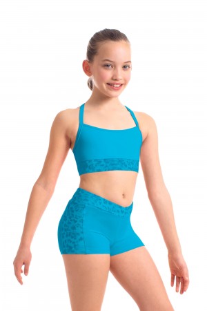 Kids' Bloch Abiana Animal Printed Mesh Racer Back Crop Tops Turquoise | USIIZ63650