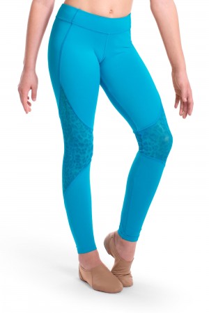 Kids' Bloch Asher Animal Printed Mesh Panelled Full Length Tight Bottoms Turquoise | USJVR66157