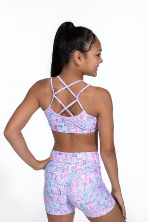 Kids' Bloch Flo Active Remi Criss Cross Back Bra Tops Geo Cubes | USJVR50537