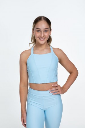 Kids' Bloch Flo Active Shelby Seamed Cross Back Tops Sky | USJZR36315