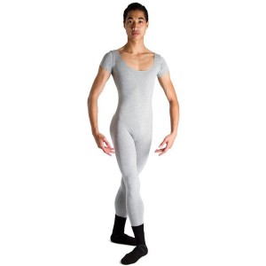Men's Bloch Matt Scoop Neck Cap Sleeve Unitards Grey Marle | DUSKV12164