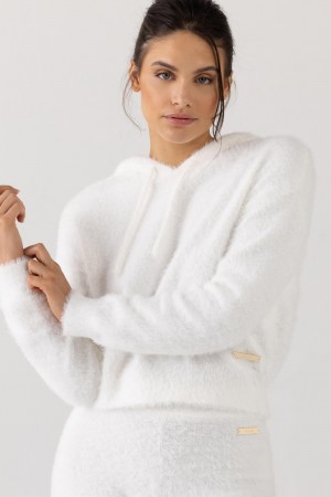Women's Bloch Eyelash Knit Hoodie Knitwear Cream | GUSEC89339