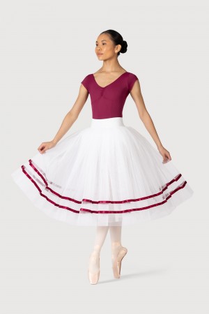 Women's Bloch Giselle Ribbon Romantic ½ Tutu Skirts White/Burgundy | USEGJ87151