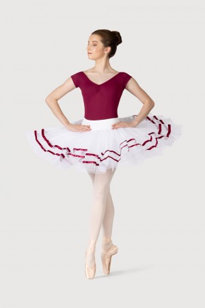 Women's Bloch Nadia Ribbon ½ Tutu Skirts White/Burgundy | USNZX28132