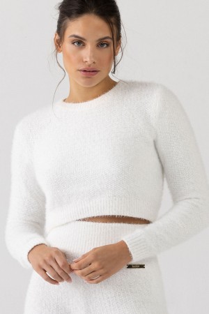 Women's Bloch Popcorn Stitch Long Sleeve Knitwear Ivory | USZDE24133
